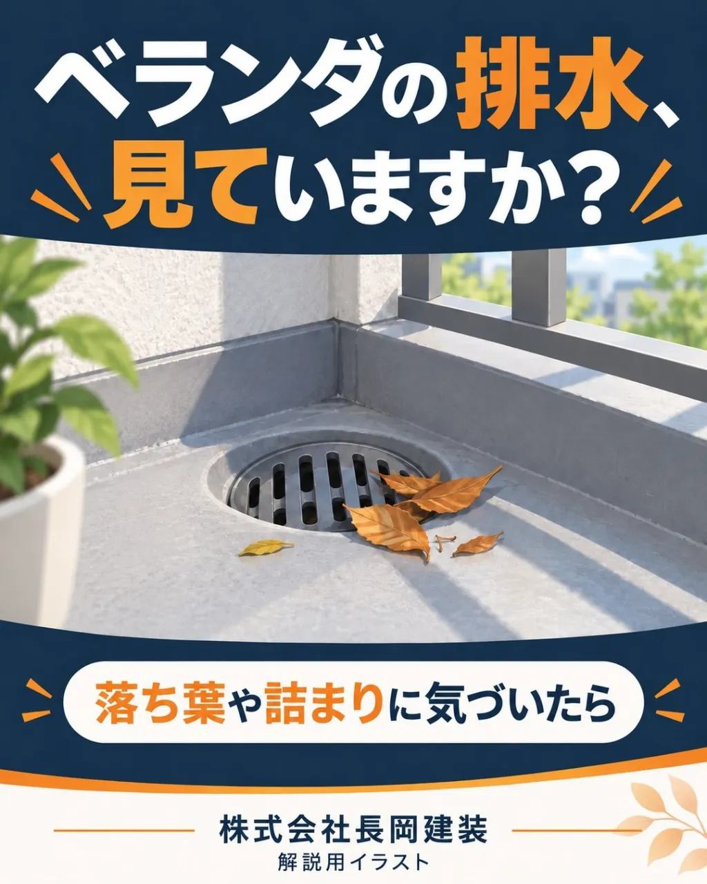 ベランダやバルコニーの排水口。